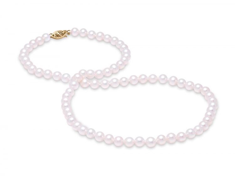 MASTOLONI - 14K Yellow Gold 5.5-6MM White Round "A" Quality Freshwater Pearl Strand 16 Inches