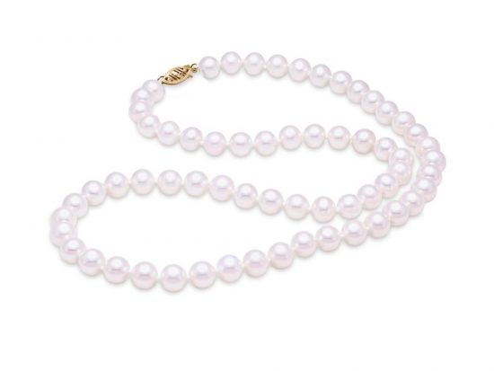 MASTOLONI - 14K Yellow Gold 6-6.5MM White Round "A" Quality Freshwater Pearl Strand 20 Inches