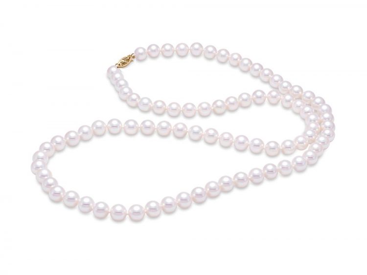 MASTOLONI - 14K Yellow Gold 6-6.5MM White Round "A" Quality Freshwater Pearl Strand 24 Inches