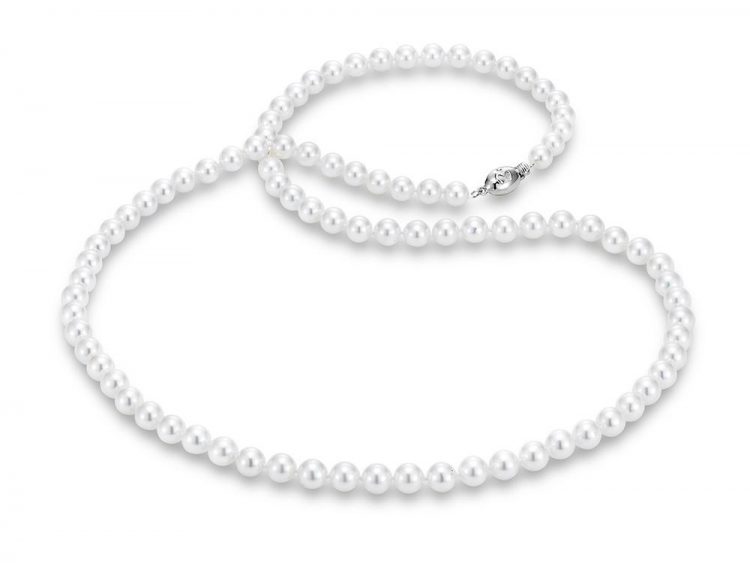 MASTOLONI - 18K White Gold 6-6.5MM White Round "A" Quality Akoya Pearl Strand 24 Inches