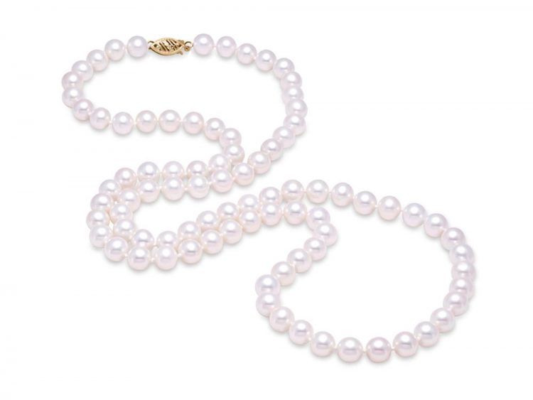 MASTOLONI - 14K Yellow Gold 6-6.5MM White Round "A" Quality Freshwater Pearl Strand 30 Inches