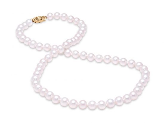 MASTOLONI - 14K Yellow Gold 6.5-7MM White Round "A" Quality Freshwater Pearl Strand 16 Inches