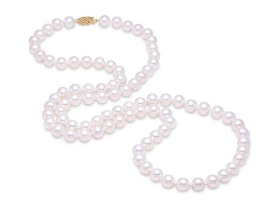 MASTOLONI - 14K Yellow Gold 6.5-7MM White Round "A" Quality Freshwater Pearl Strand 30 Inches