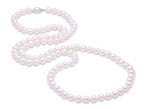 MASTOLONI - 18K White Gold 6.5-7MM White Round "A" Quality Akoya Pearl Strand 30 Inches