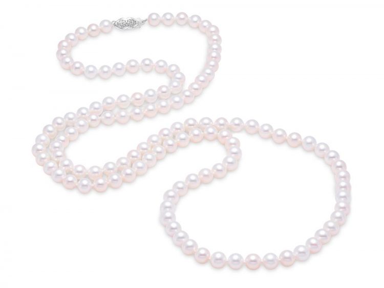 MASTOLONI - 14K Yellow Gold 6.5-7MM White Round "A" Quality Freshwater Pearl Strand 34 Inches