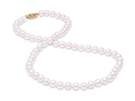 MASTOLONI - 14K Yellow Gold 7-7.5MM White Round "A" Quality Freshwater Pearl Strand 16 Inches