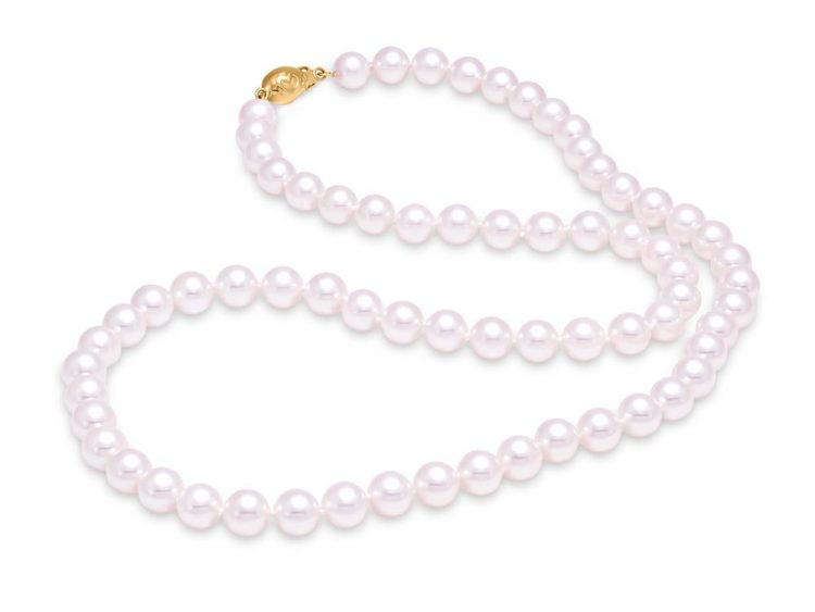 MASTOLONI - 18K White Gold 7-7.5MM White Round "A" Quality Akoya Pearl Strand 20 Inches