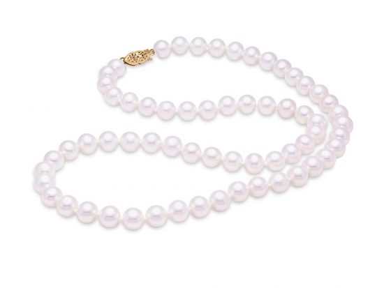 MASTOLONI - 14K Yellow Gold 7-7.5MM White Round "A" Quality Freshwater Pearl Strand 20 Inches