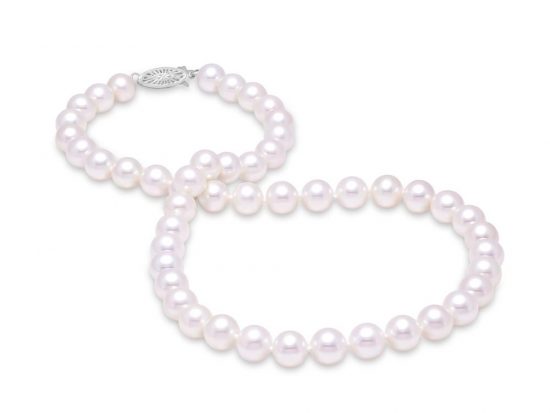 MASTOLONI - 14K Yellow Gold 7.5-8MM White Round "A" Quality Freshwater Pearl Strand 18 Inches