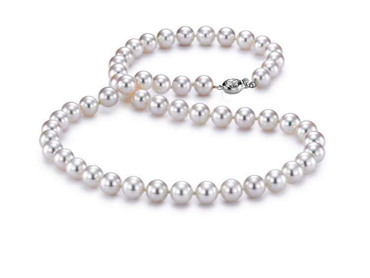 MASTOLONI - 18K White Gold 7.5-8MM White Round "A" Quality Akoya Pearl Strand 18 Inches