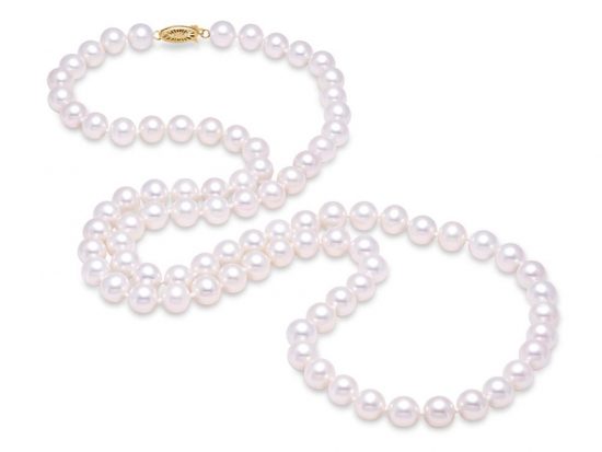 MASTOLONI - 14K Yellow Gold 7.5-8MM White Round "A" Quality Freshwater Pearl Strand 30 Inches