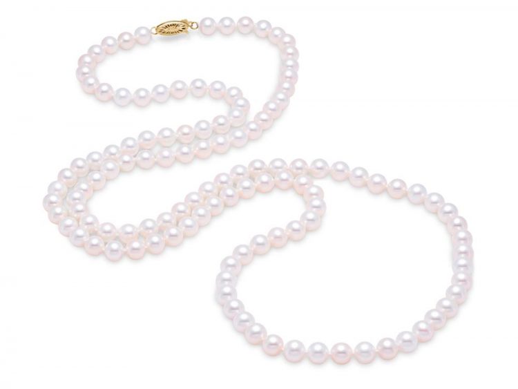 MASTOLONI - 14K Yellow Gold 7.5-8MM White Round "A" Quality Freshwater Pearl Strand 34 Inches