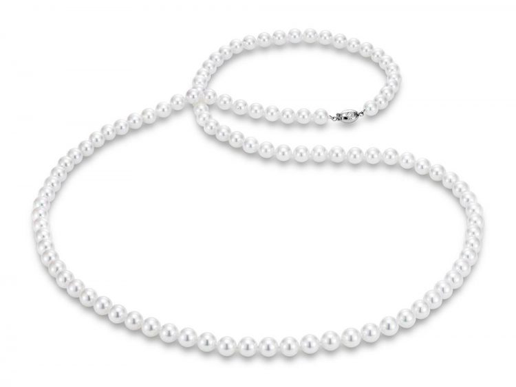 MASTOLONI - 18K White Gold 7.5-8MM White Round "A" Quality Akoya Pearl Strand 34 Inches