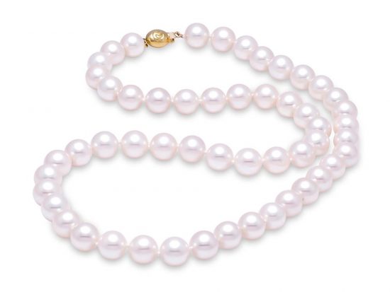 MASTOLONI - 18K White Gold 8-8.5MM White Round "A" Quality Akoya Pearl Strand 20 Inches