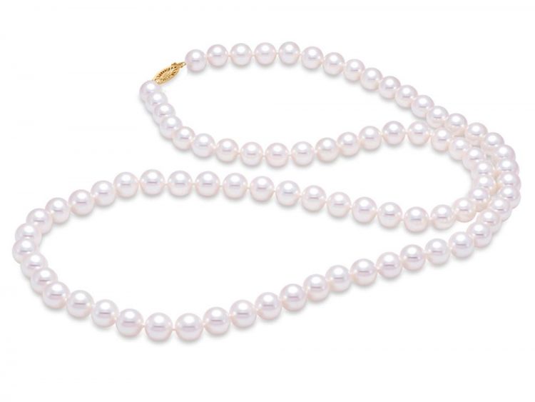 MASTOLONI - 14K Yellow Gold 8-8.5MM White Round "A" Quality Freshwater Pearl Strand 24 Inches