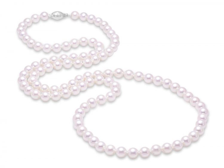 MASTOLONI - 18K White Gold 8-8.5MM White Round "A" Quality Akoya Pearl Strand 30 Inches