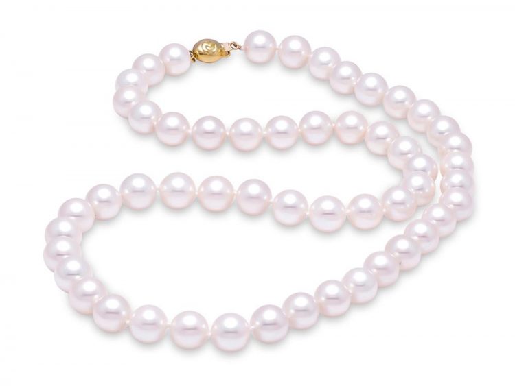 MASTOLONI - 18K Yellow Gold 8.5-9MM White Round "A" Quality Akoya Pearl Strand 20 Inches