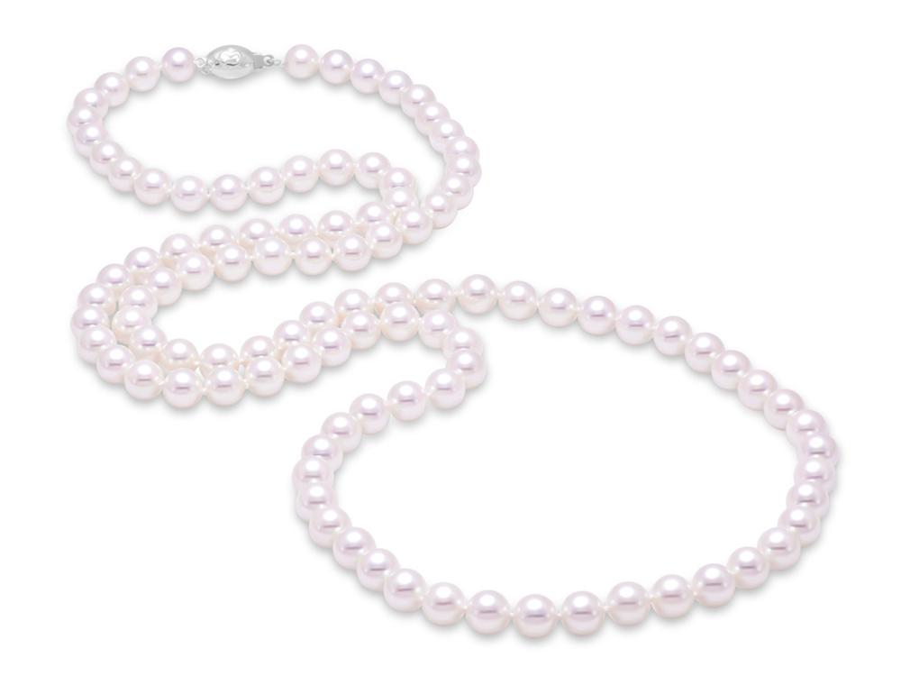MASTOLONI - 18K Yellow Gold 8.5-9MM White Round "A+" Quality Akoya Pearl Strand 30 Inches