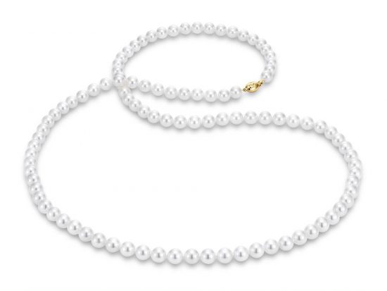 MASTOLONI - 18K Yellow Gold 8.5-9MM White Round "A" Quality Akoya Pearl Strand 34 Inches