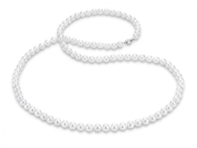 MASTOLONI - 18K White Gold 8.5-9MM White Round "A" Quality Akoya Pearl Strand 34 Inches