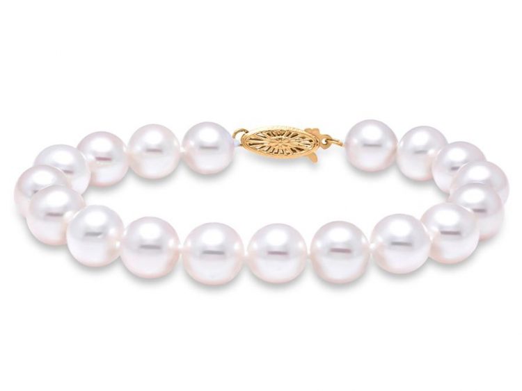 MASTOLONI - 14K White Gold 8.5-9.5MM White Round "A" Quality Freshwater Pearl Bracelet 7 Inches
