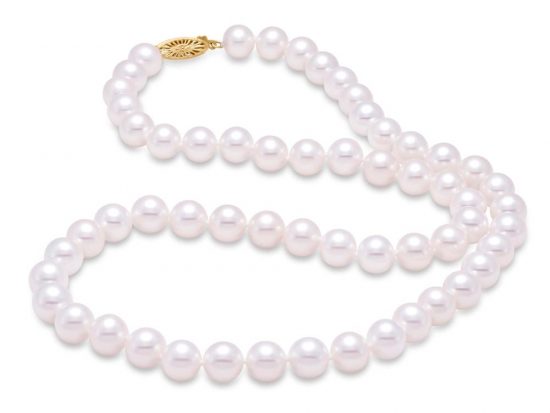 MASTOLONI - 14K White Gold 8.5-9.5MM White Round "A" Quality Freshwater Pearl Strand 24 Inches