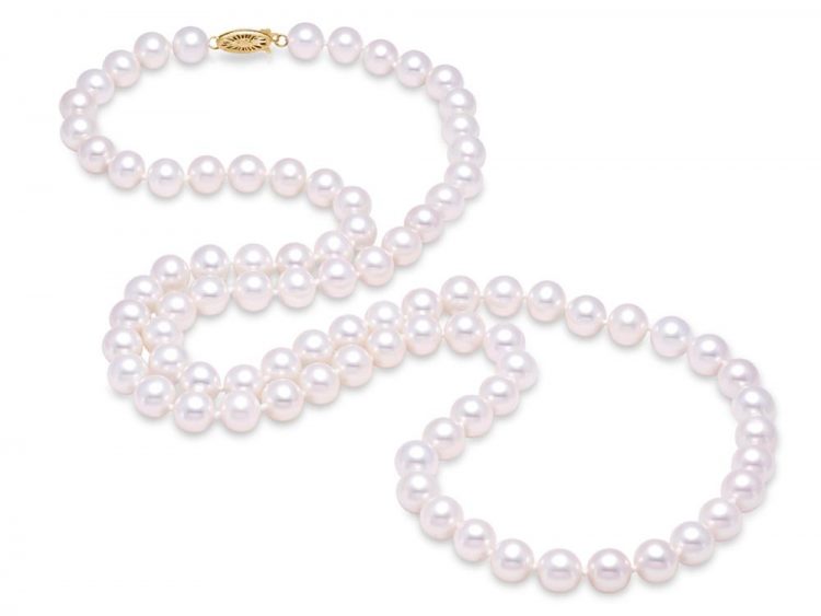 MASTOLONI - 14K White Gold 8.5-9.5MM White Round "A" Quality Freshwater Pearl Strand 34 Inches