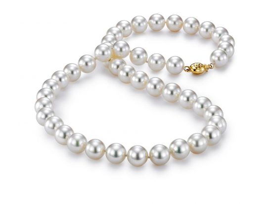 MASTOLONI - 18K Yellow Gold 9-9.5MM White Round "A" Quality Akoya Pearl Strand 16 Inches