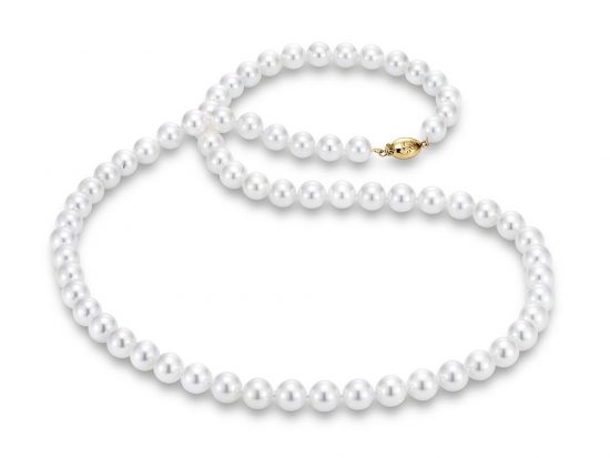 MASTOLONI - 18K Yellow Gold 9-9.5MM White Round "A" Quality Akoya Pearl Strand 24 Inches