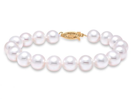 MASTOLONI - 14K Yellow Gold 9.5-10.5MM White Round "A" Quality Freshwater Pearl Bracelet 7 Inches