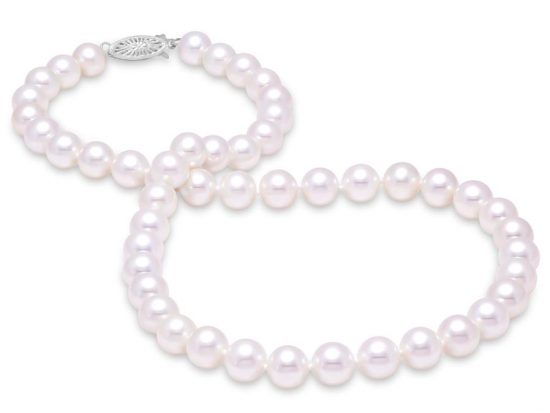 MASTOLONI - 14K White Gold 9.5-10.5MM White Round "A" Quality Freshwater Pearl Strand 16 Inches