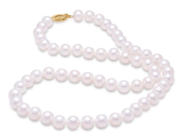 MASTOLONI - 14K White Gold 9.5-10.5MM White Round "A" Quality Freshwater Pearl Strand 24 Inches