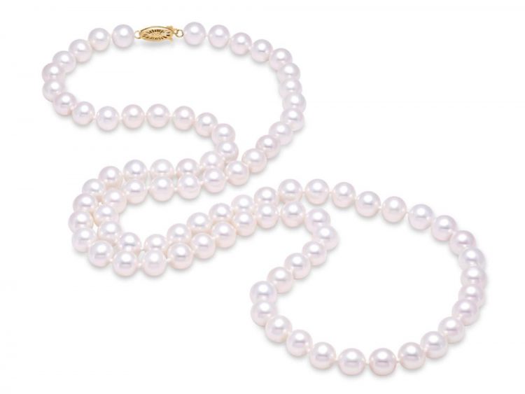 MASTOLONI - 14K Yellow Gold 9.5-10.5MM White Round "A" Quality Freshwater Pearl Strand 30 Inches