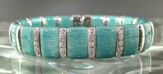 Turquoise Firenze Enamel & Sterling Silver Diamond Bangle Bracelet