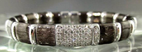 Black Firenze Enamel & Sterling Silver Diamond Bangle Bracelet