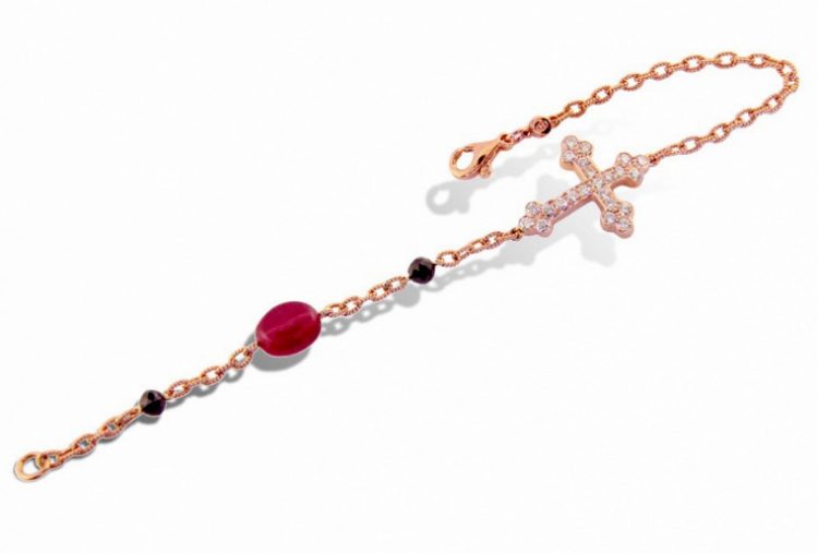 Diamond & Ruby Cross Bracelet