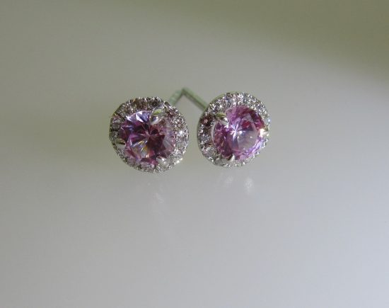 Pink Sapphire & Diamond Stud Earrings