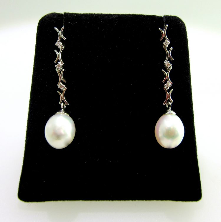 Freshwater Drop Pearl & Diamond Earrings