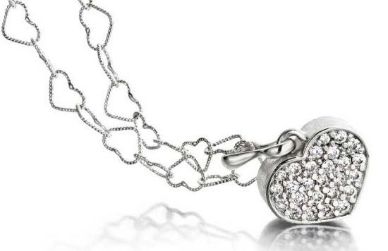 White Crystal Heart on Heart Shaped Chain