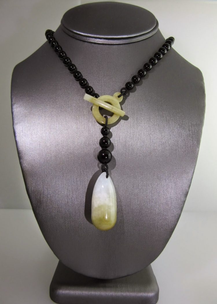 Black Onyx & Jade Tie Drop Necklace