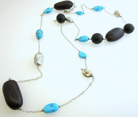 Turquoise & Wooden Bead Necklace