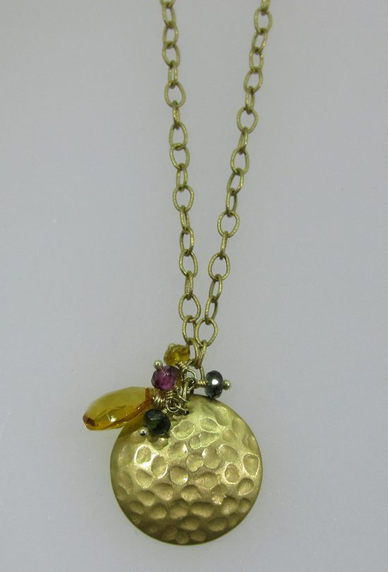 Hammered Gold Disc Pendant Necklace 