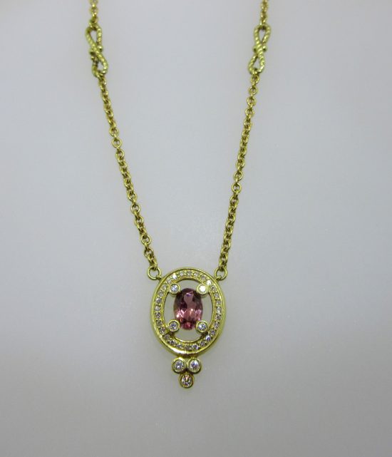 Diamond & Pink Tourmaline Pendant Necklace