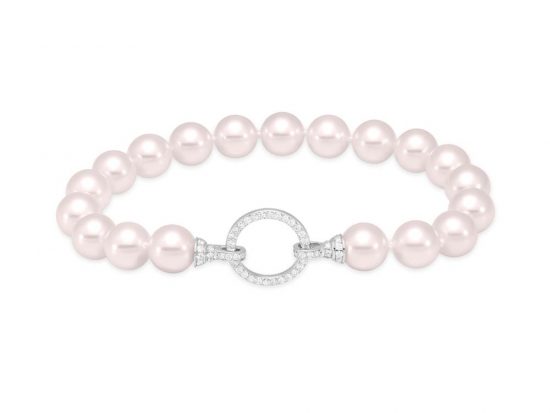 MASTOLONI - 18K White Gold 8-8.5MM White Round "A2" Quality Akoya Pearl Bracelet with 109 Diamonds 0.83 TCW 7.5 Inches