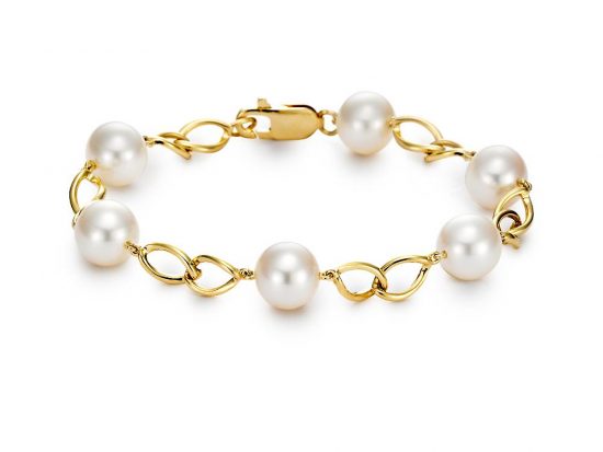 MASTOLONI - 18K Yellow Gold 9-9.5MM White Round Cultured Pearl Bracelet