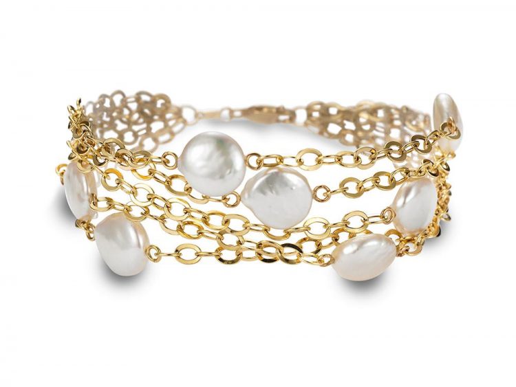MASTOLONI - 18K Yellow Gold 10-11MM White Coin Freshwater Pearl Bracelet 8 Inches