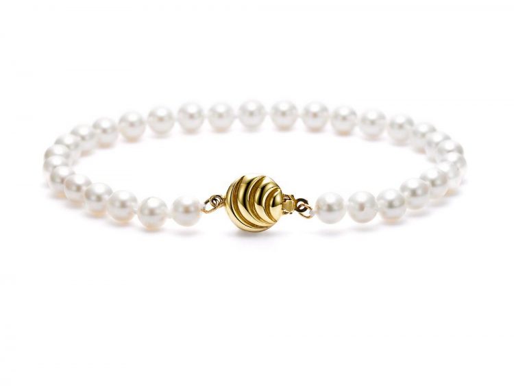 MASTOLONI - 18K Yellow Gold 5-5.5MM White Round Cultured Pearl Bracelet 7 Inches