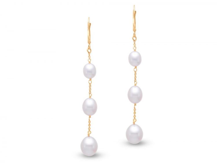 MASTOLONI - 14K Yellow Gold 6-9MM White Potato Shaped Freshwater Pearl Clip/Lever Back Earring