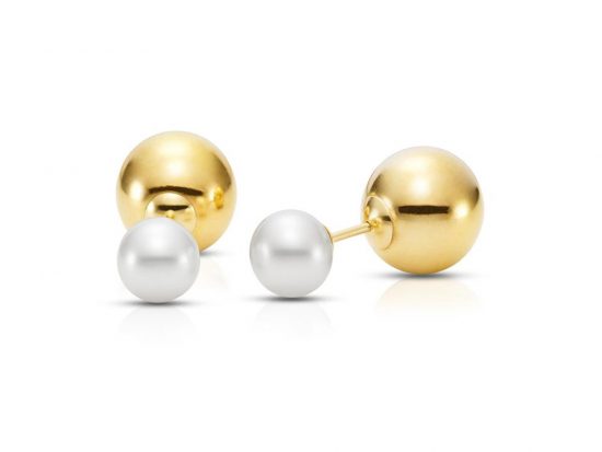 MASTOLONI - 14K Yellow Gold 8-8.5MM White Round Cultured Pearl Threaded Back Earring