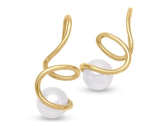 MASTOLONI - 18K Yellow Gold 8-8.5MM White Round Cultured Pearl Shepherds Hook Earring